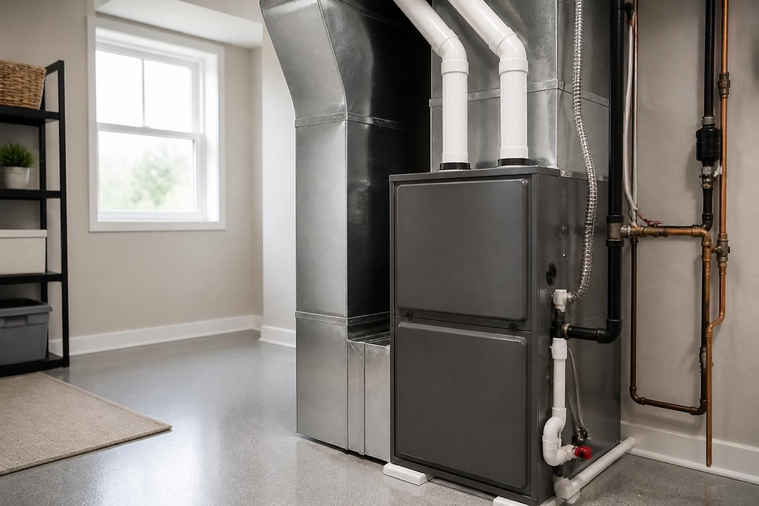 New heating system installed in a bright utility room.