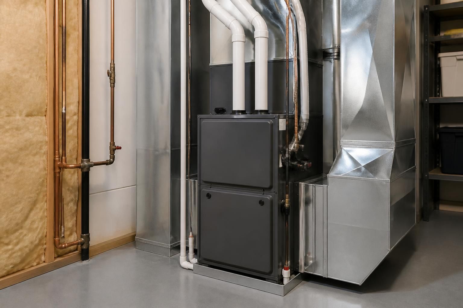 Professional HVAC installation in a clean mechanical space.
