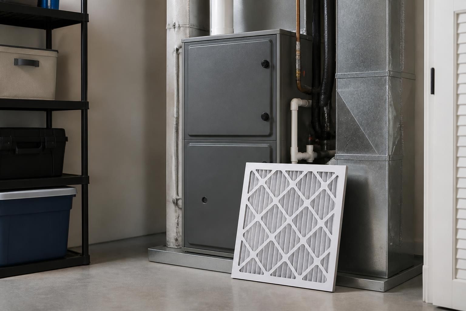Well-maintained HVAC system in a tidy utility area.