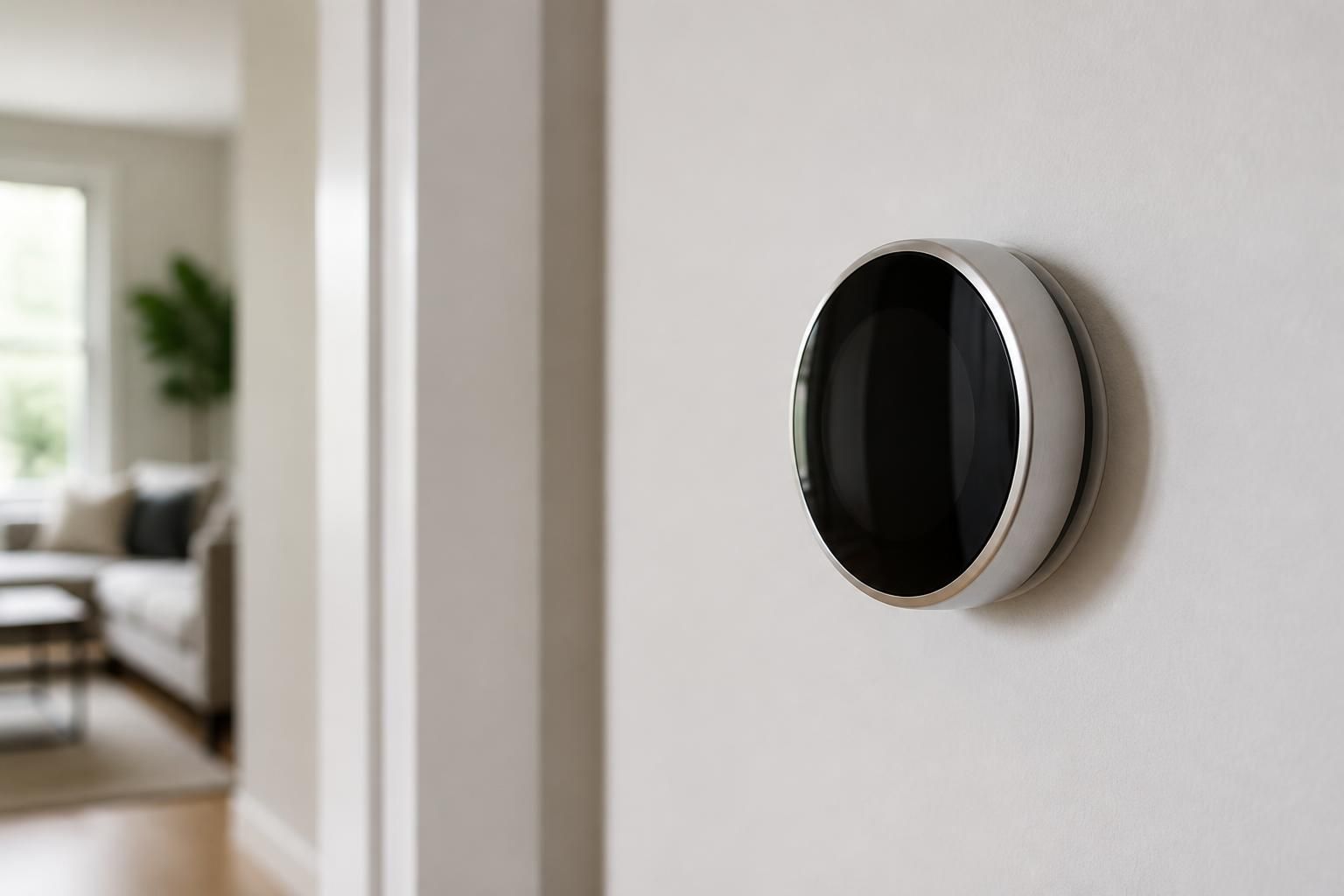 New thermostat mounted on a finished wall.